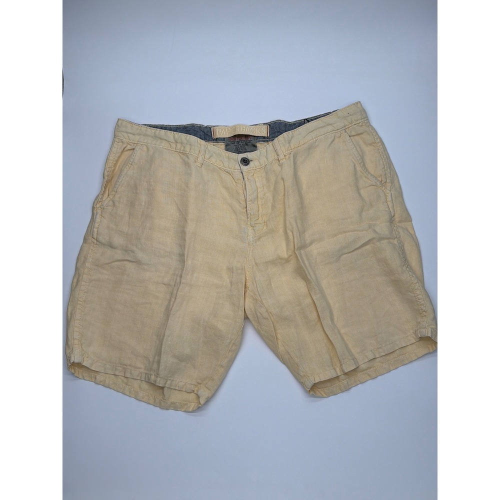 Paperbacks Mens Pale Yellow 100% Linen Flat Front‎ Summer Beach Shorts Size 38